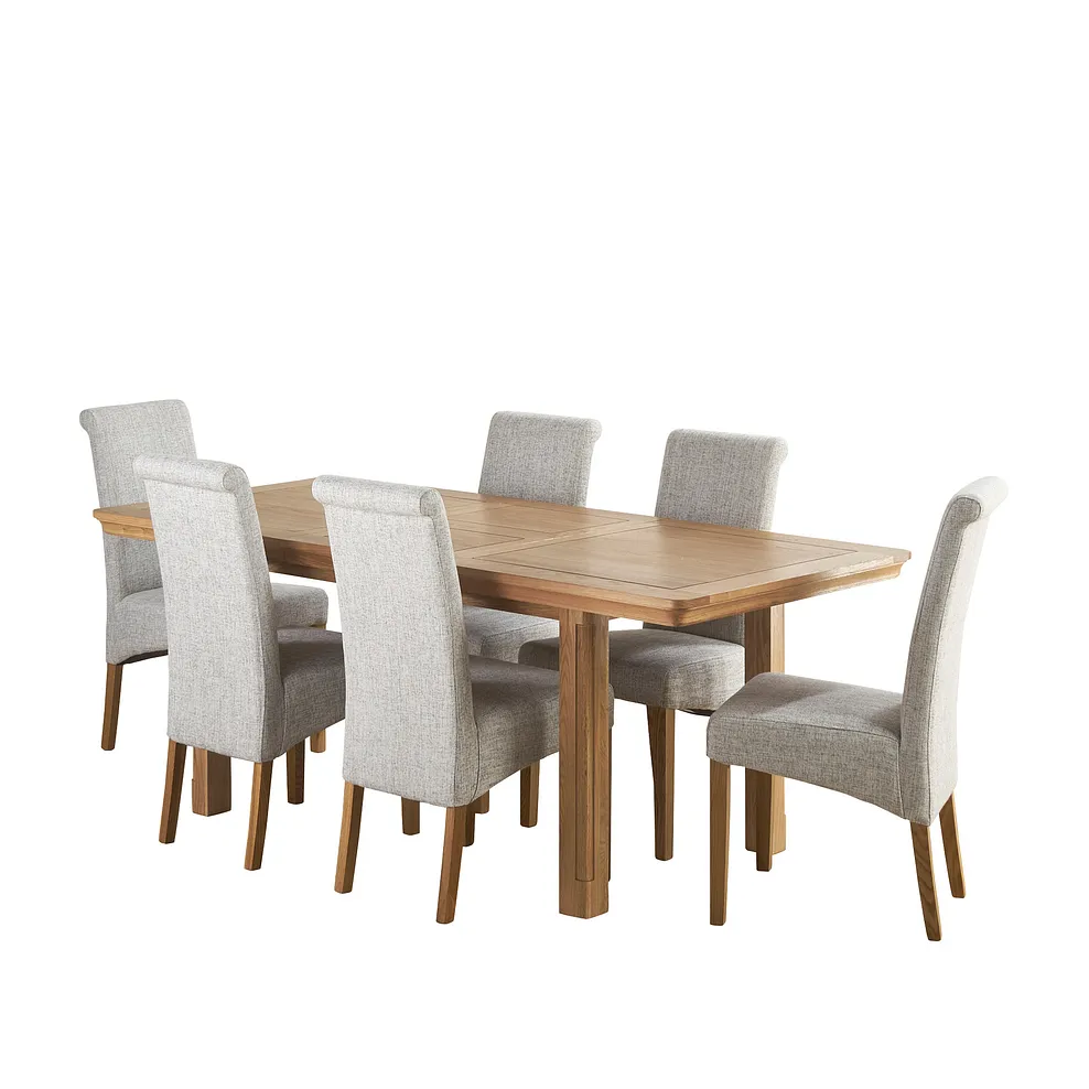 CANTERBURY 5ft Extending Dining Table with 6 Chairs Natural Solid Oak