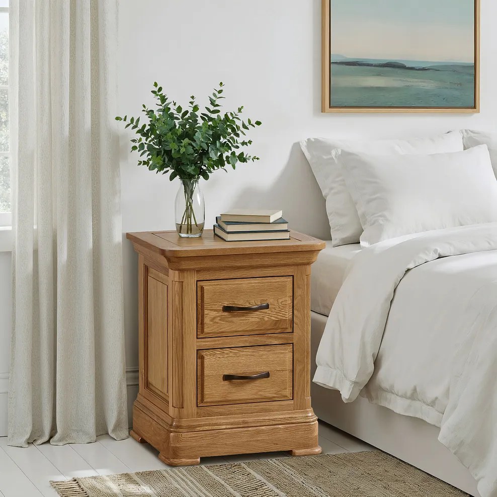 CANTERBURY 2 Drawer Bedside Table Natural Solid Oak