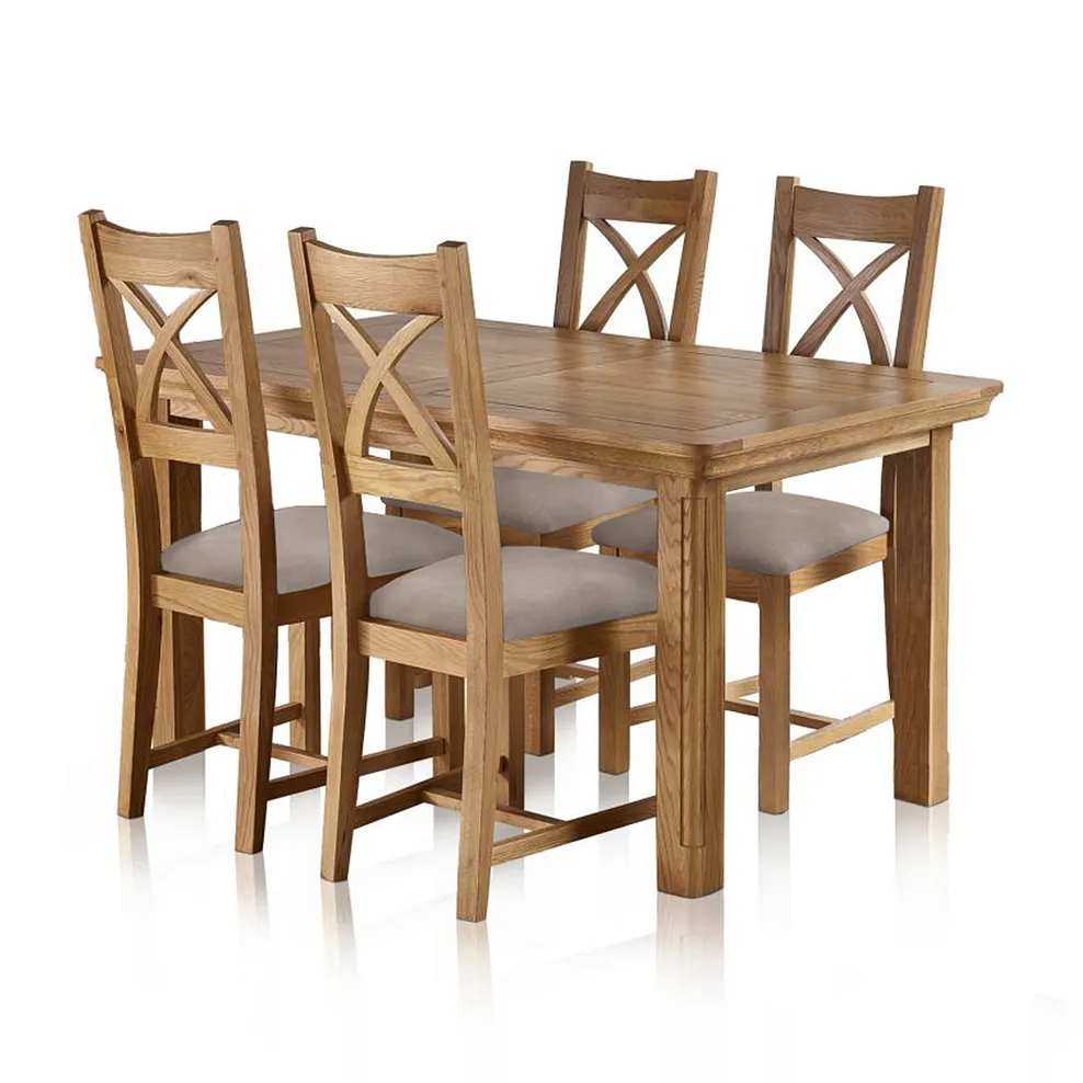 CANTERBURY 5ft Extending Dining Table with 4 Chairs Natural Solid Oak - Image 2