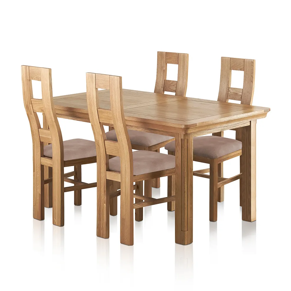 CANTERBURY 5ft Extending Dining Table with 4 Chairs Natural Solid Oak - Image 2