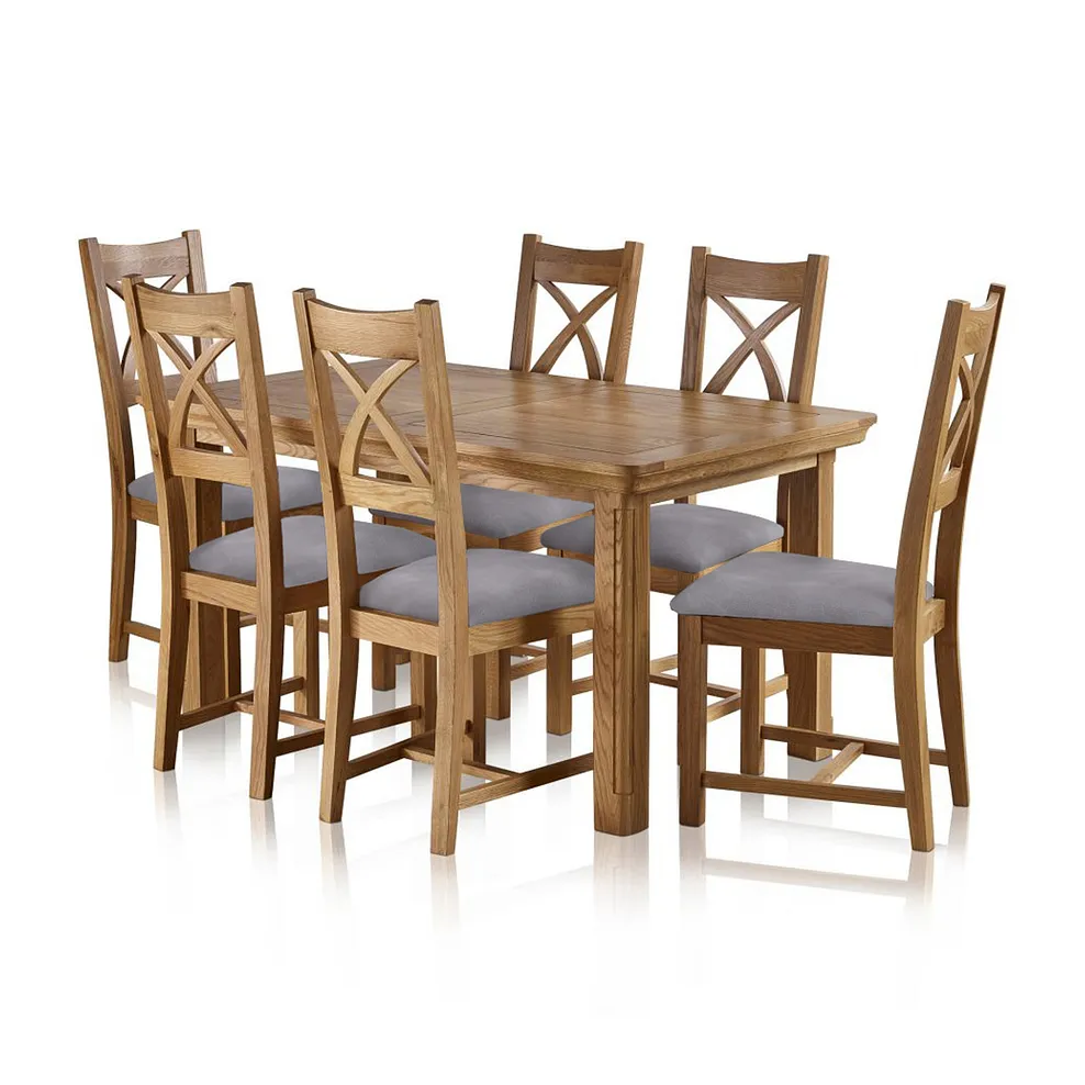 CANTERBURY 5ft Extending Dining Table with 6 Chairs Natural Solid Oak - Image 2