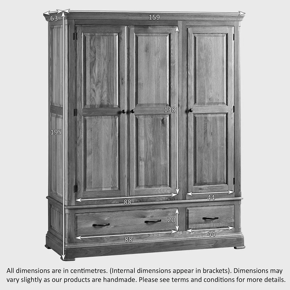 CANTERBURY Triple Wardrobe Natural Solid Oak - Image 13