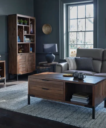 DETROIT 4 Drawer Coffee Table Solid Hardwood & Metal