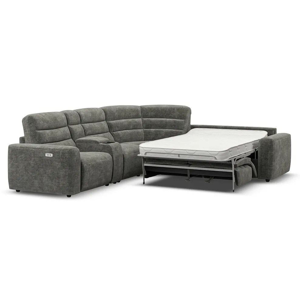 COHEN Large Corner Recliner with Right Hand Sofa Bed Plush Charcoal Fabric - Image 2