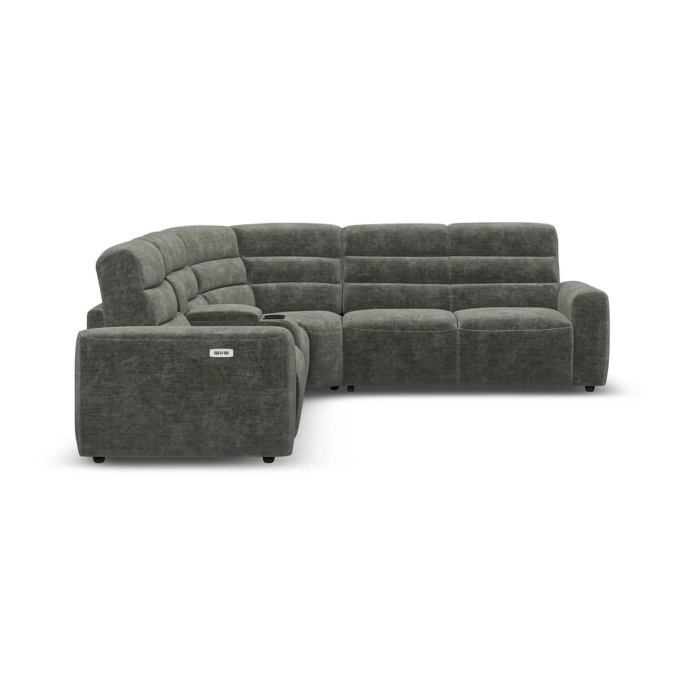 COHEN Large Corner Recliner with Right Hand Sofa Bed Plush Charcoal Fabric - Image 5