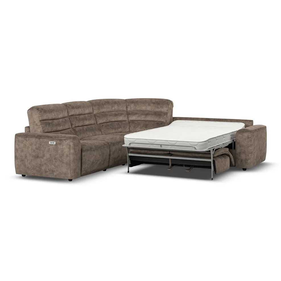 COHEN Large Corner Recliner with Right Hand Sofa Bed Dapple Chocolate Fabric - Image 2