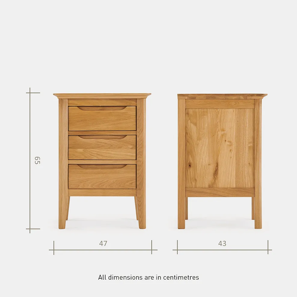 COPENHAGEN 3 Drawer Bedside Table Natural Solid Oak - Image 10