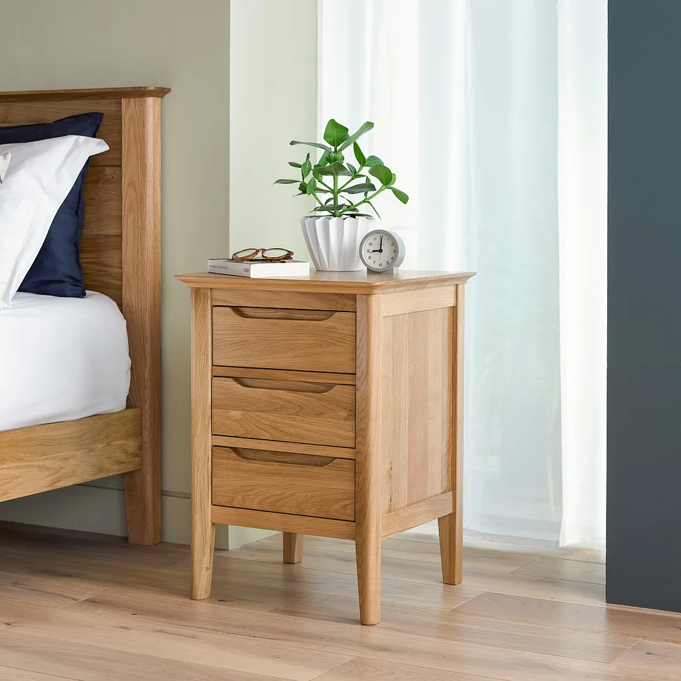 COPENHAGEN 3 Drawer Bedside Table Natural Solid Oak - Image 3