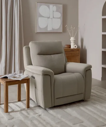 DALTON Electric Recliner Armchair Bella Latte Fabric