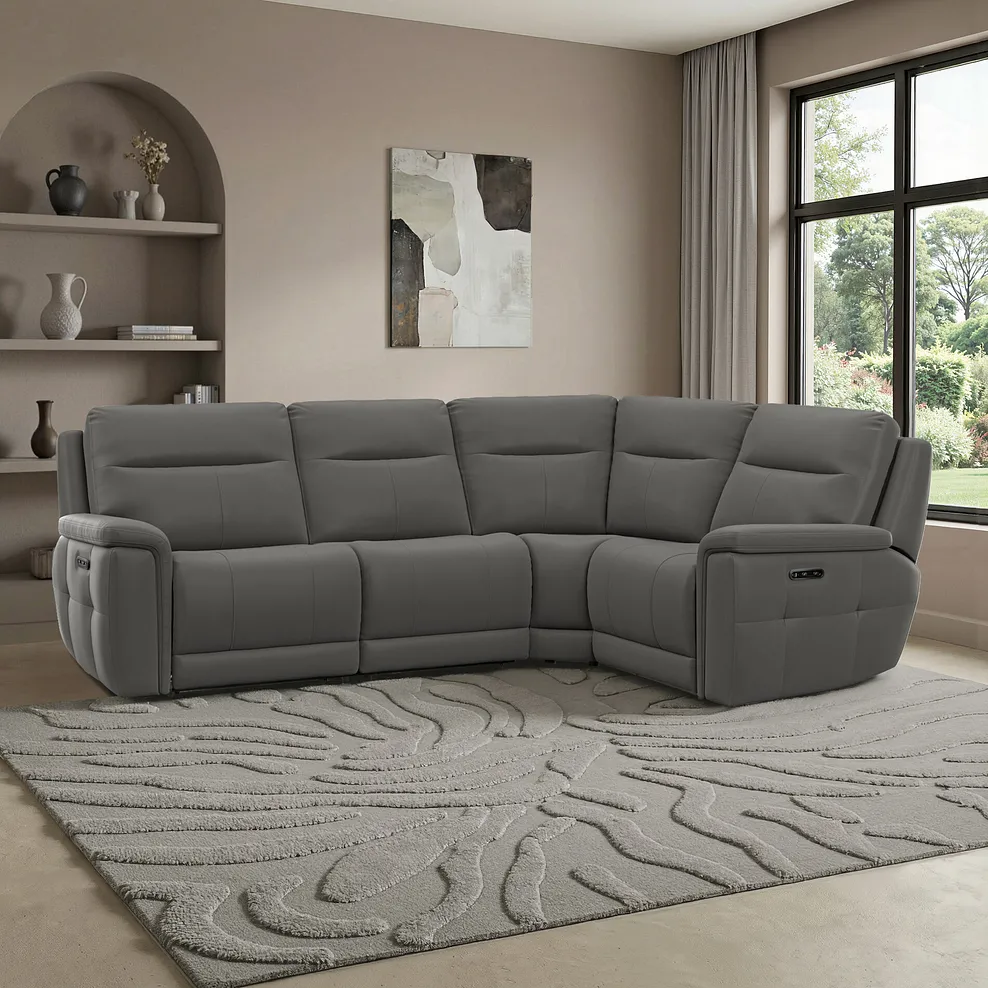 DALTON Corner Electric Recliner Left Hand Elephant Grey Leather