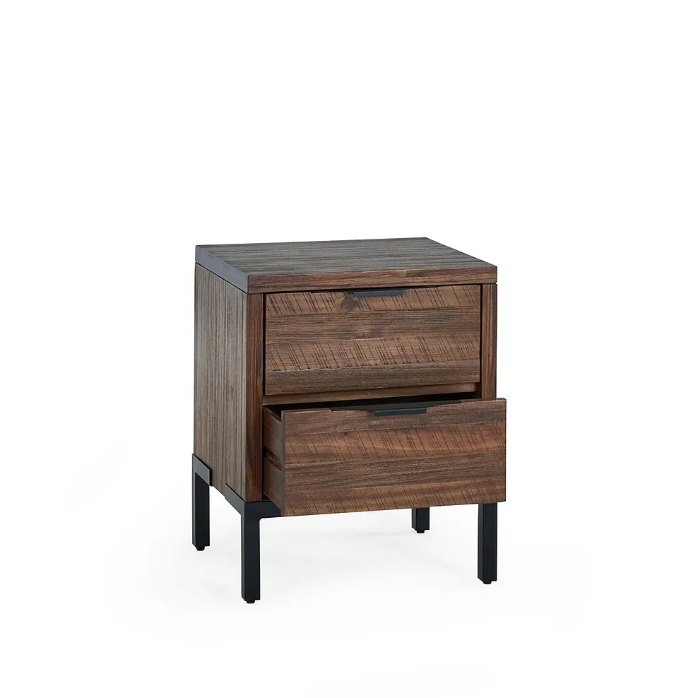 DETROIT 2 Drawer Bedside Table Solid Hardwood & Metal - Image 4