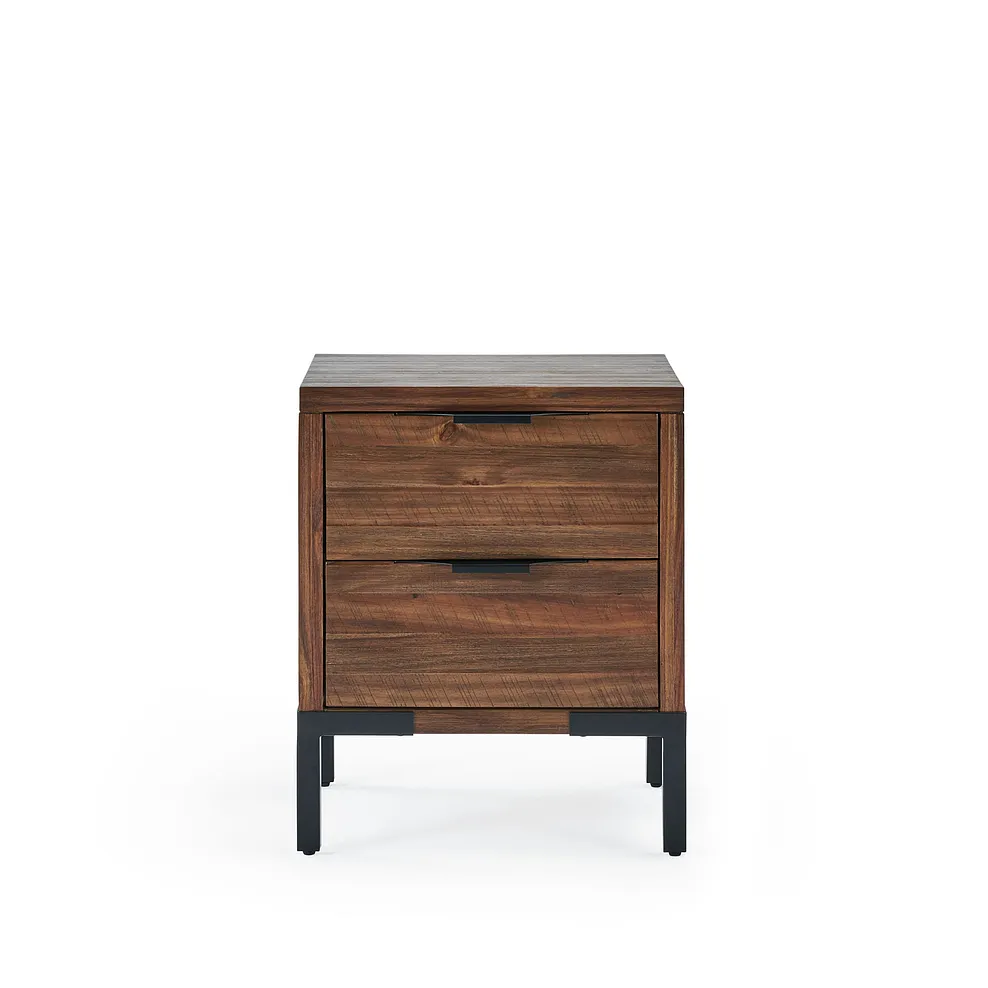 DETROIT 2 Drawer Bedside Table Solid Hardwood & Metal - Image 2
