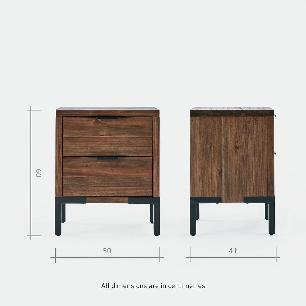 DETROIT 2 Drawer Bedside Table Solid Hardwood & Metal - Image 10
