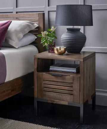 DETROIT 1 Drawer Bedside Table Solid Hardwood & Metal