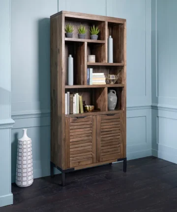 DETROIT Tall Bookcase Solid Hardwood & Metal