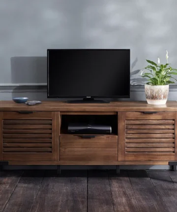 DETROIT Large TV Unit Solid Hardwood & Metal