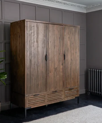 DETROIT Triple Wardrobe Solid Hardwood & Metal