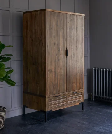 DETROIT Double Wardrobe Solid Hardwood & Metal