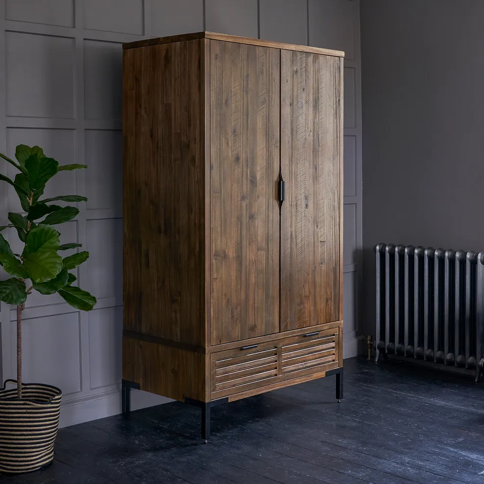 DETROIT Double Wardrobe Solid Hardwood & Metal