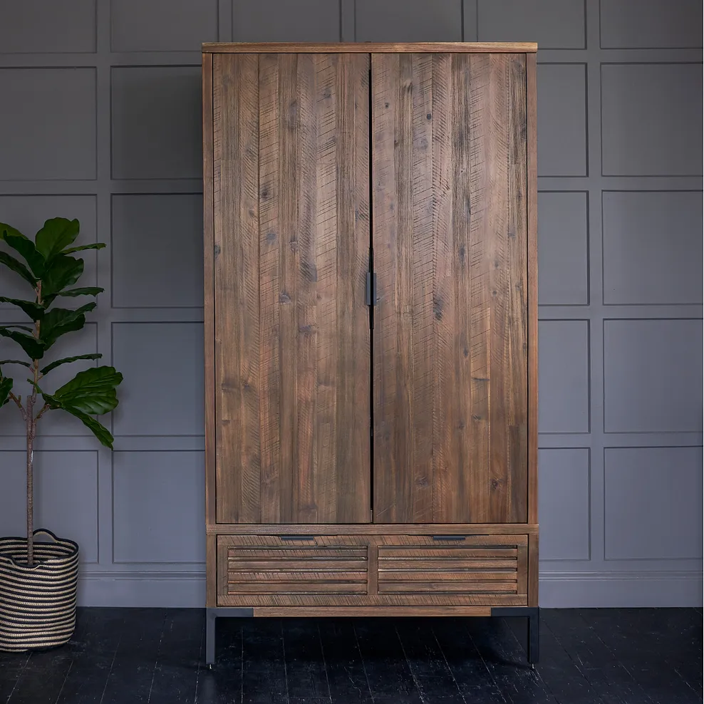 DETROIT Double Wardrobe Solid Hardwood & Metal - Image 3