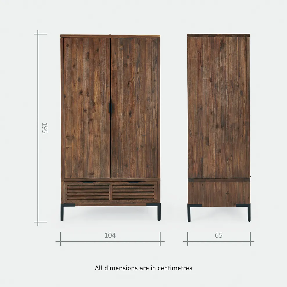 DETROIT Double Wardrobe Solid Hardwood & Metal - Image 10