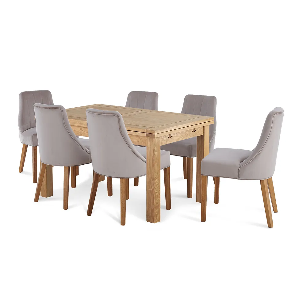 DORSET Extending Dining Table with 6 Chairs Natural Solid Oak - Image 2