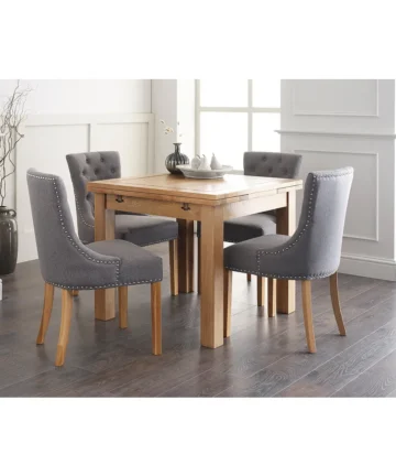 DORSET 3ft Extending Dining Table with 4 Chairs Natural Solid Oak
