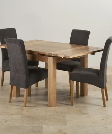 DORSET 3ft Extending Dining Table with 4 Chairs Natural Solid Oak