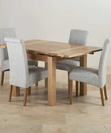 DORSET 3ft Extending Dining Table with 4 Chairs Natural Solid Oak