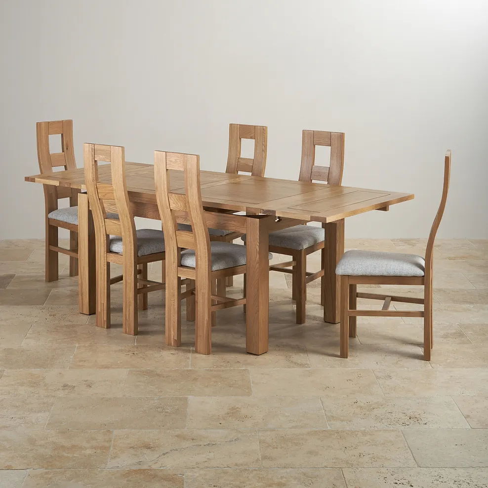DORSET 4ft 7" Extending Dining Table with 6 Chairs Natural Solid Oak