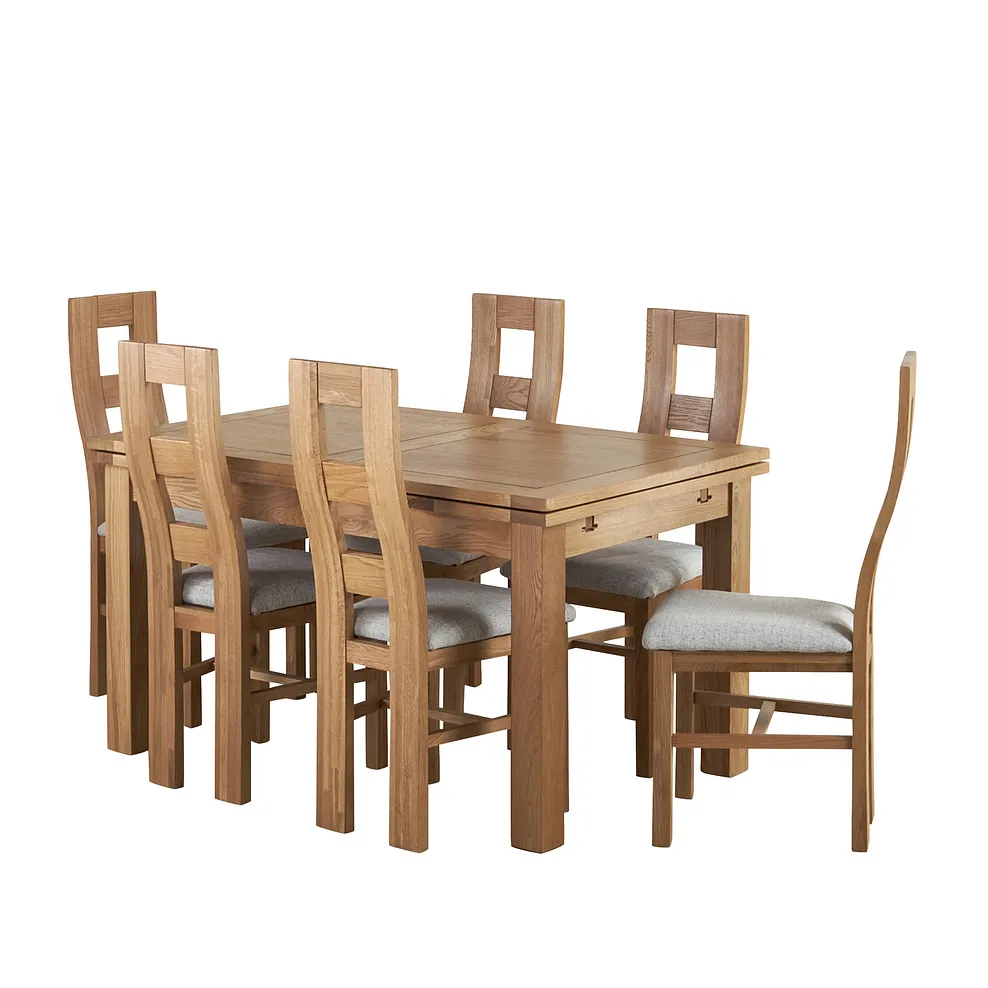 DORSET 4ft 7" Extending Dining Table with 6 Chairs Natural Solid Oak - Image 2