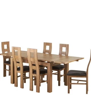 DORSET 4ft 7" Extending Dining Table with 6 Chairs Natural Solid Oak