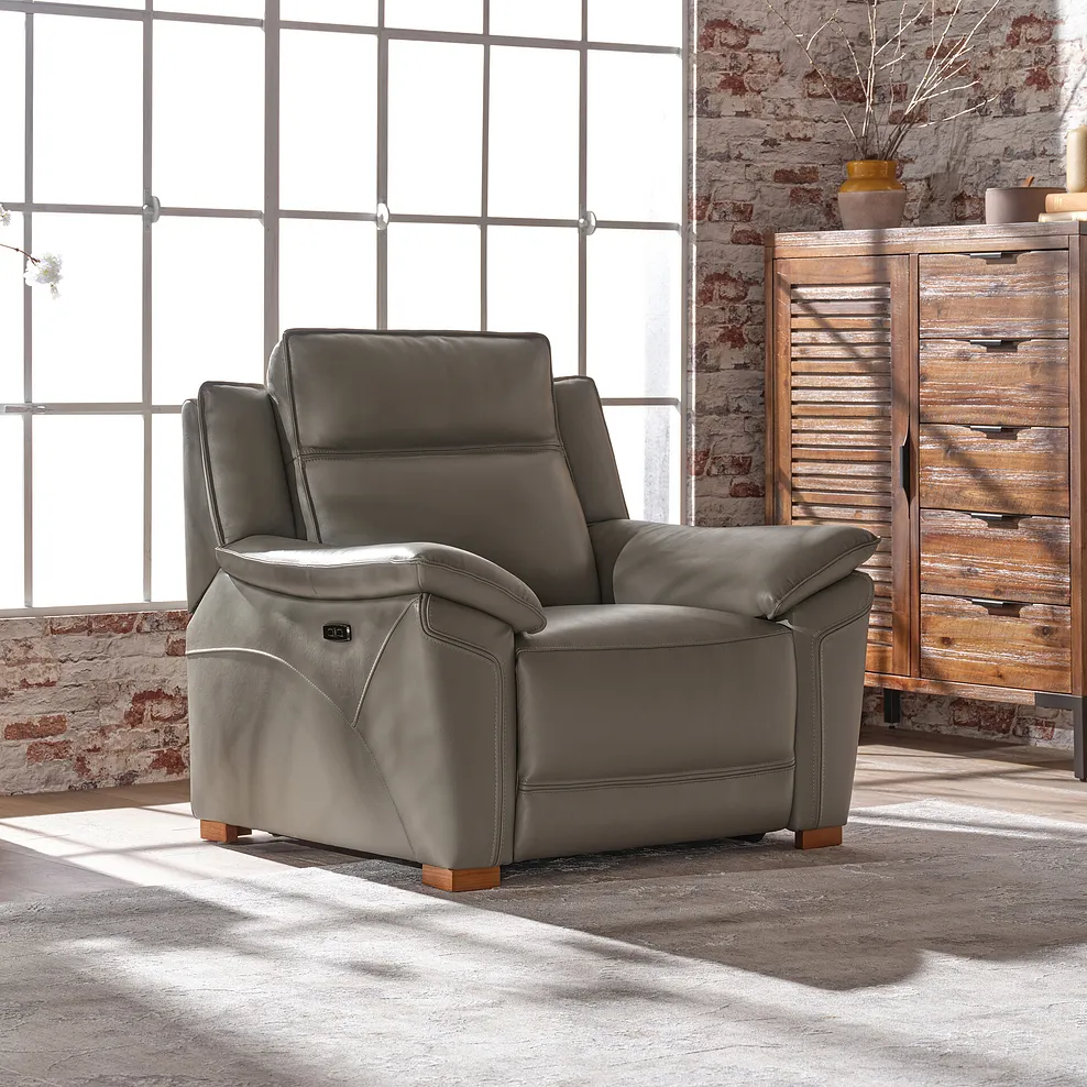 DUNE Electric Recliner Armchair with Power Headrest Elephant Grey Leather - Image 4
