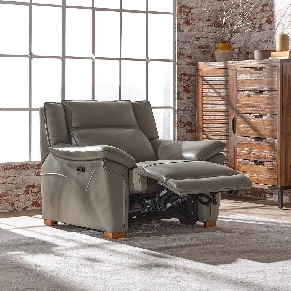 DUNE Electric Recliner Armchair with Power Headrest Elephant Grey Leather - Image 3