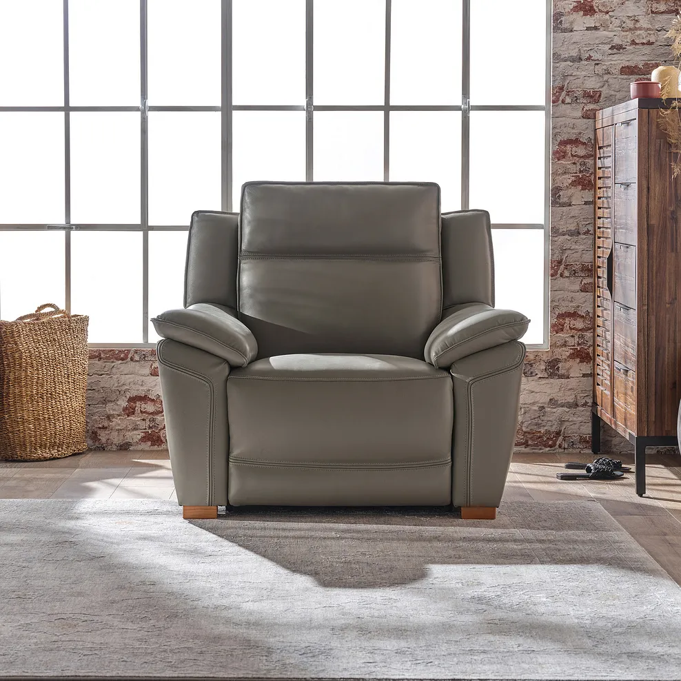 DUNE Electric Recliner Armchair with Power Headrest Elephant Grey Leather - Image 5
