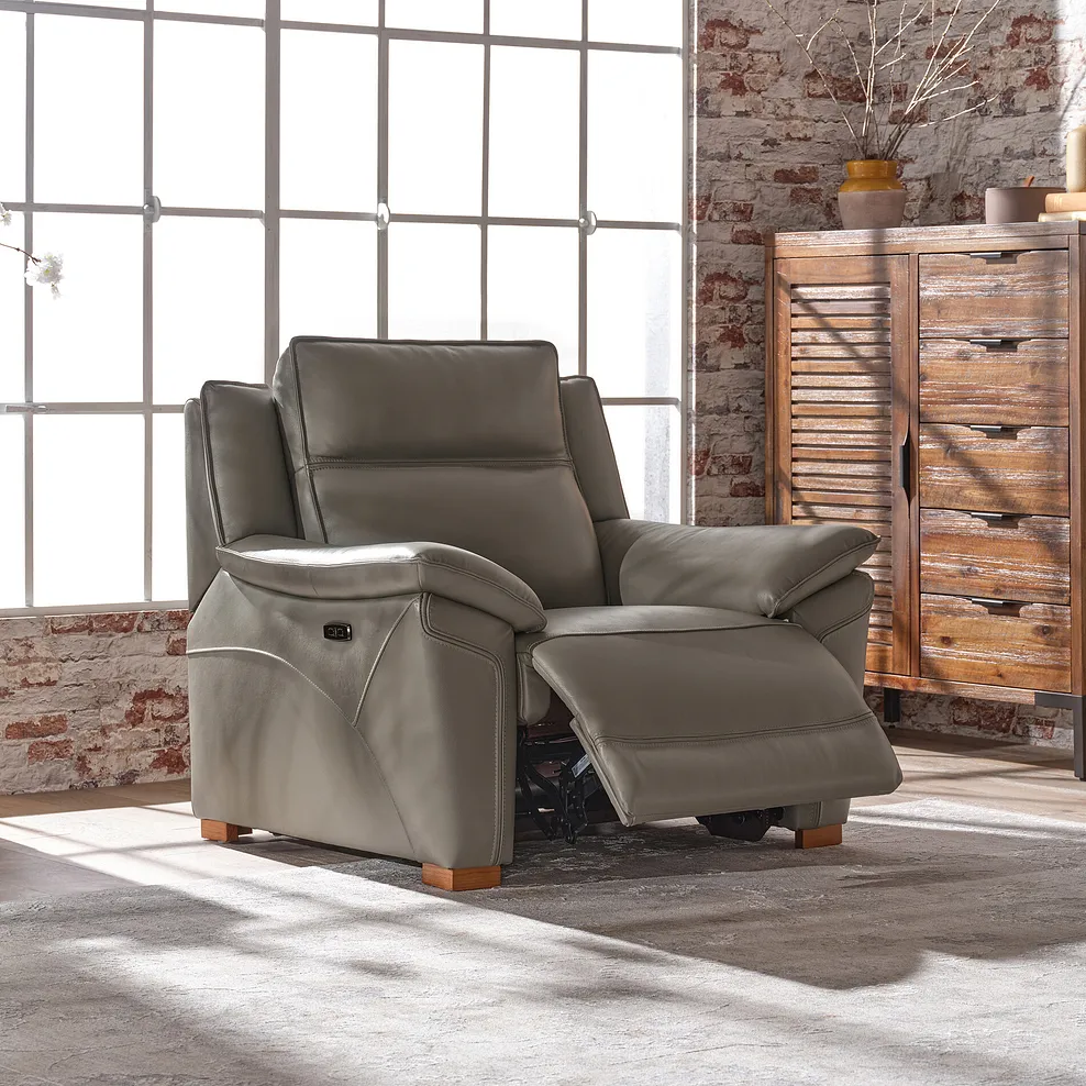DUNE Electric Recliner Armchair with Power Headrest Elephant Grey Leather