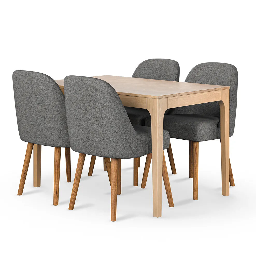 DURHAM Dining Set with 4 Chairs Natural Oak - Image 2
