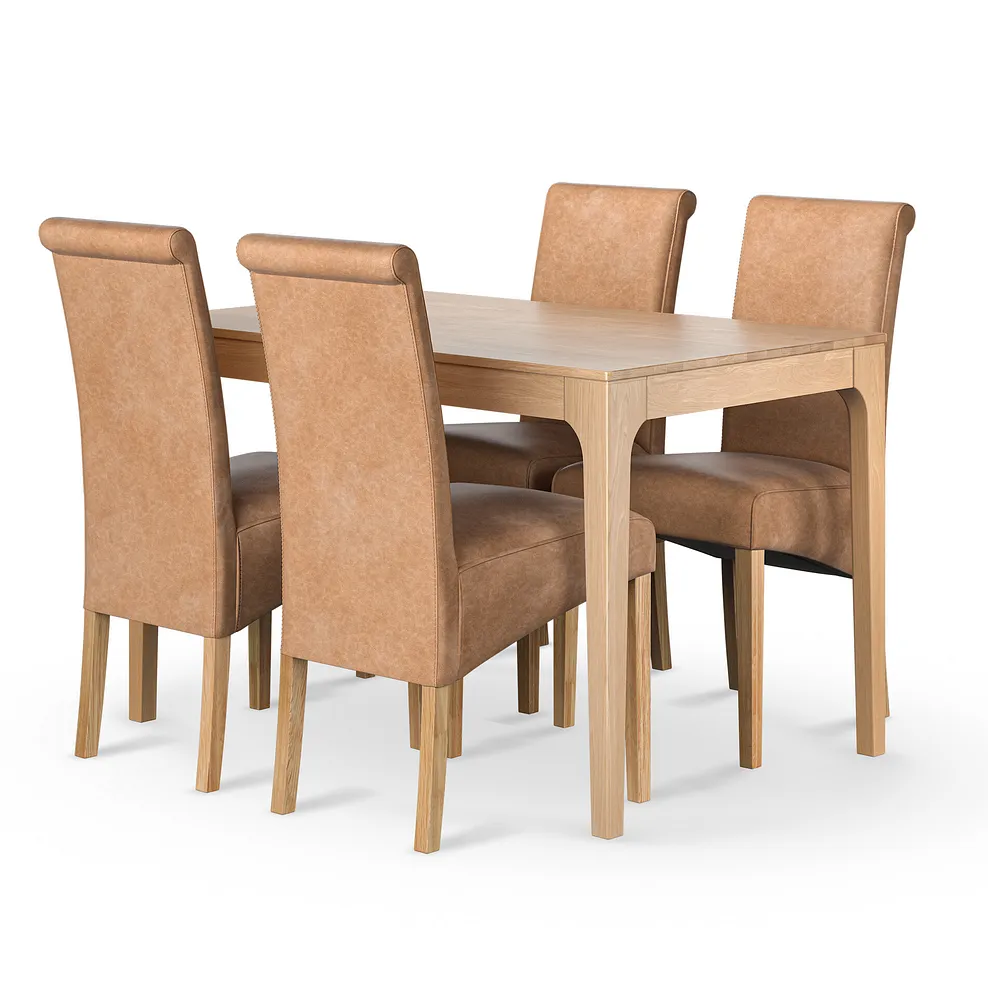 DURHAM Dining Set with 4 Chairs Natural Oak - Image 2