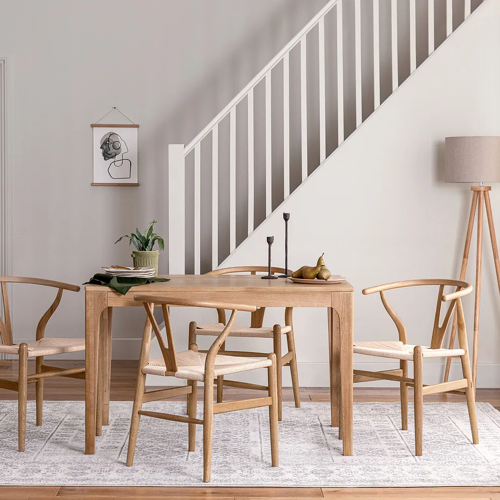 DURHAM Dining Table and 4 Chairs Natural Solid Oak