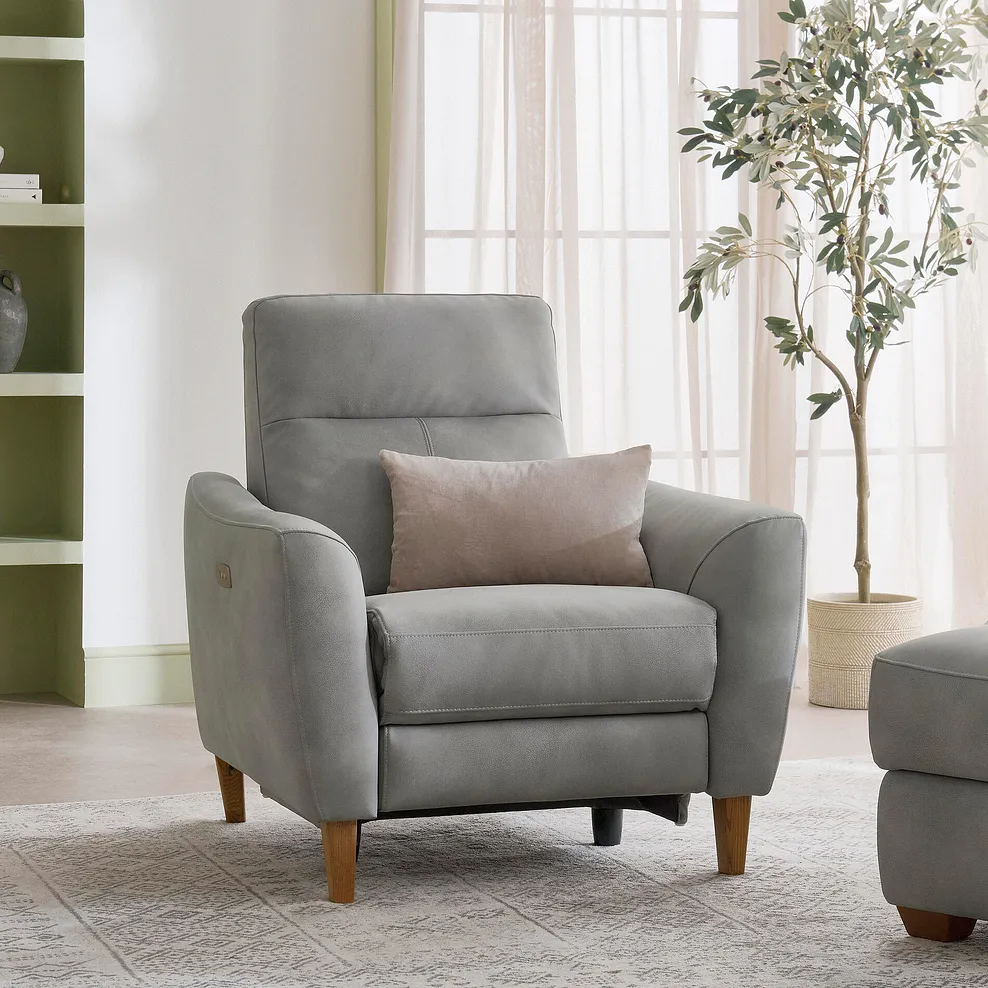 DYLAN Electric Recliner Armchair Oxford Grey Fabric - Image 4