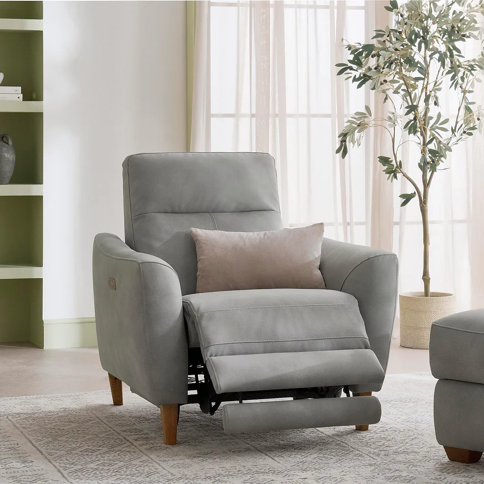 DYLAN Electric Recliner Armchair Oxford Grey Fabric - Image 3