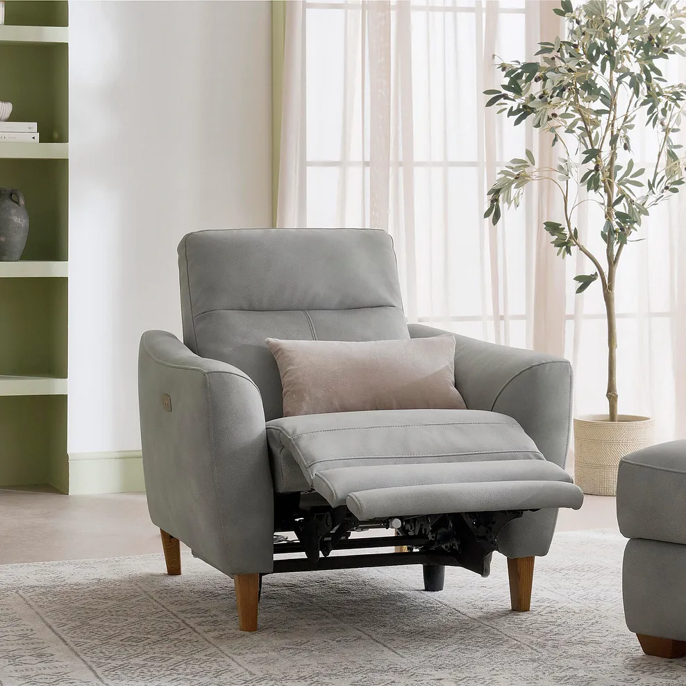 DYLAN Electric Recliner Armchair Oxford Grey Fabric