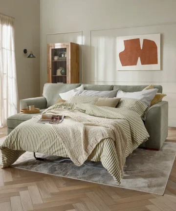 EASTLEY Left Hand Chaise Sofa Bed with Storage Limoge Green Fabric