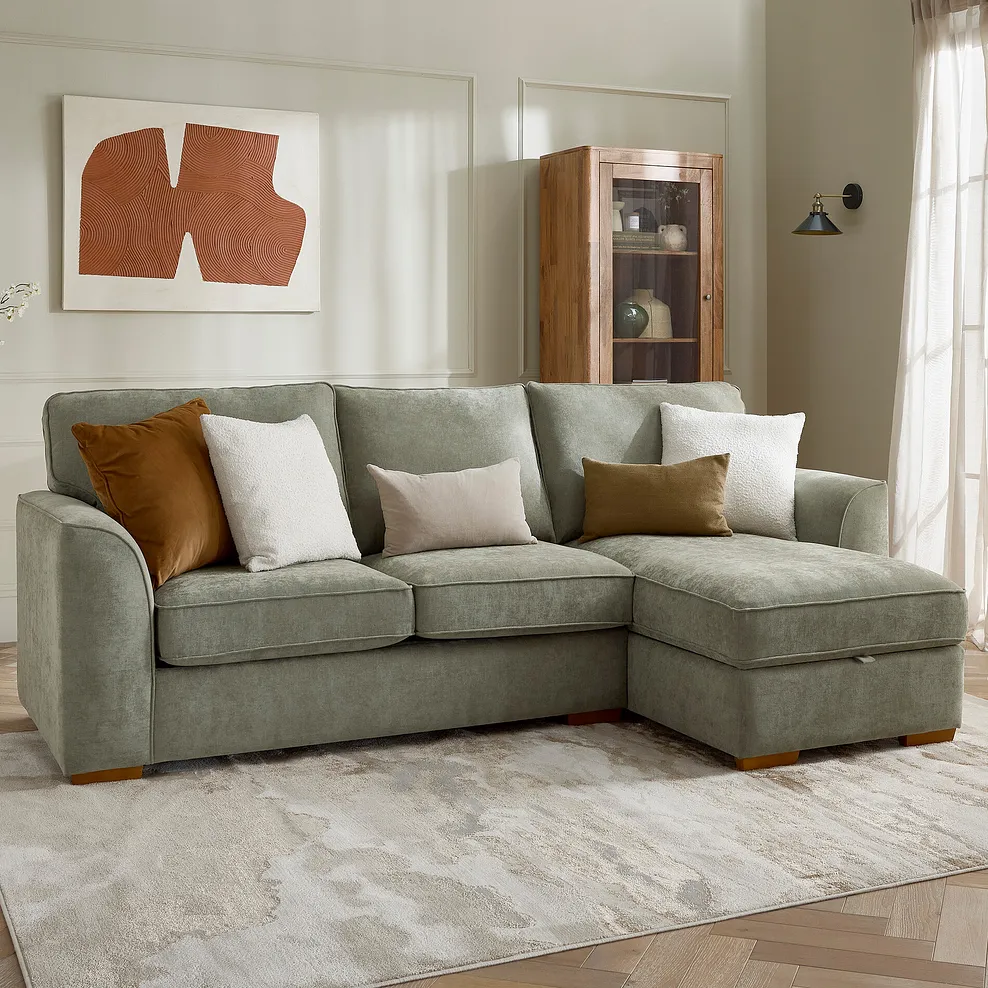 EASTLEY Right Hand Chaise Sofa with Storage Limoge Green Fabric - Image 3