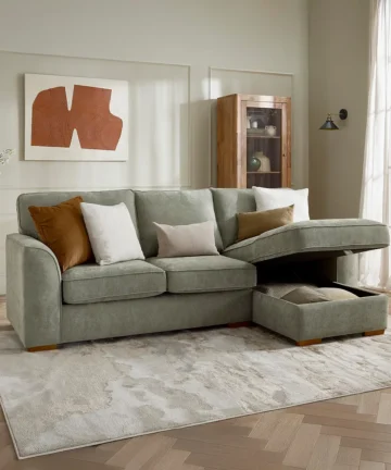 EASTLEY Right Hand Chaise Sofa with Storage Limoge Green Fabric