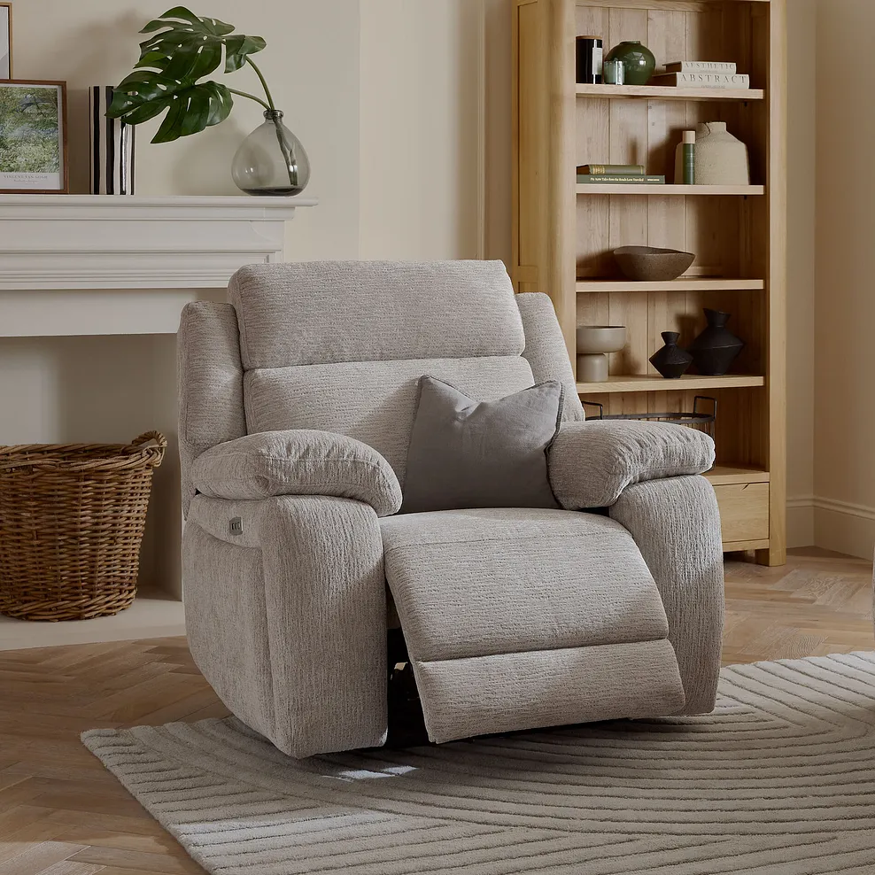 EMERSON Electric Recliner Armchair Luxe Natural Fabric