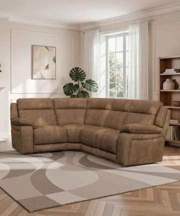 EMERSON Corner Electric Recliner Right Hand Ranch Brown Fabric