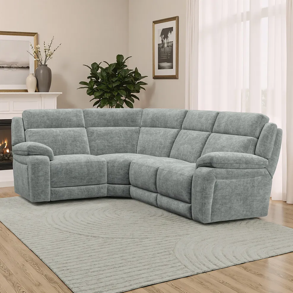 EMERSON Corner Sofa Right Hand Plush Silver Fabric