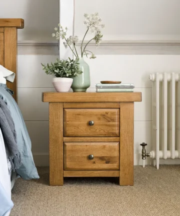 HERCULES 2 Drawer Bedside Table Rustic Solid Oak