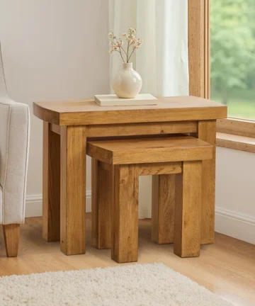 HERCULES Nest of Tables Rustic Solid Oak